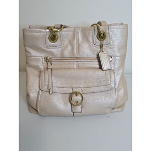 Coach Penelope Buckle Pebbled Leather Tote Shoulder Bag - Cream